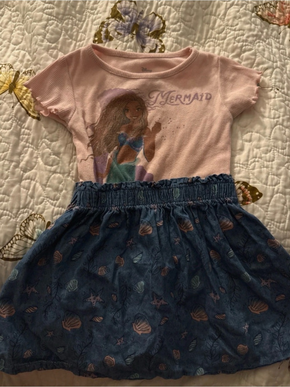 Disney Pink Mermaid Top with Blue Seashell Skirt Dress